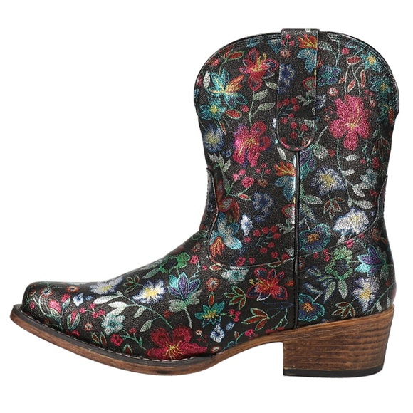 Roper Ingrid Multicolor Floral Ankle Boots in Black Size 8 - Picture 3 of 15
